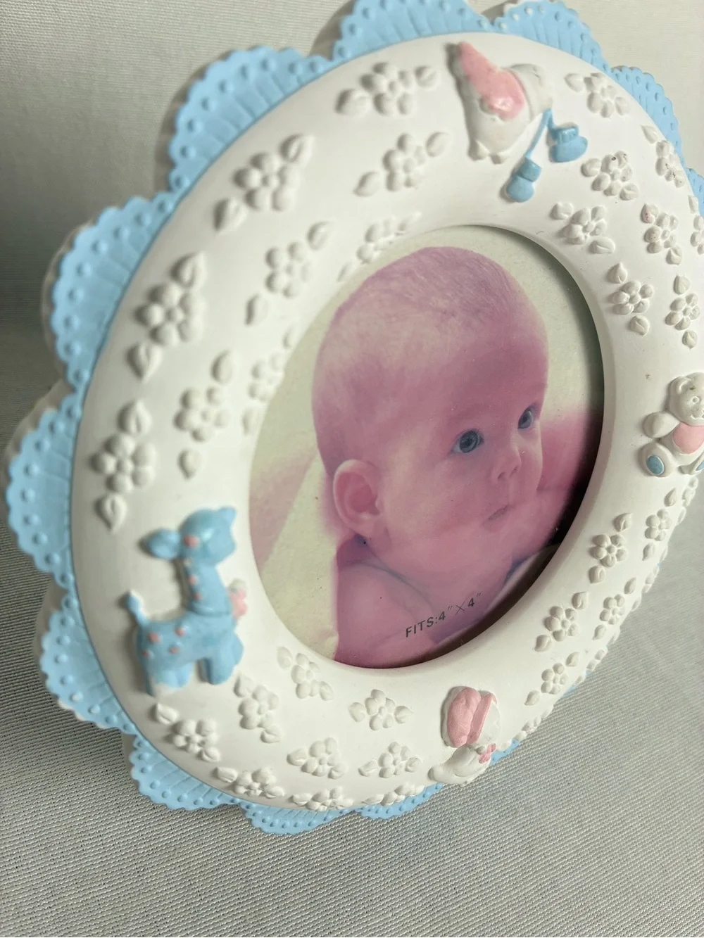 Vintage Russ Berrie Nursery Picture Frame 3D Pastel Stork Giraffe Teddy Bear 6